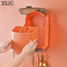 Z3JC 耐用易清洗家居免打孔筷子筒壁掛式廚房瀝水防塵置物架掛, 1個, 橙色:如圖
