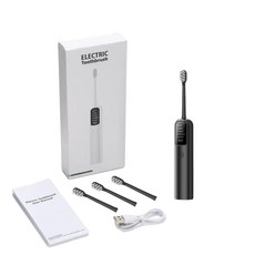 HUILDH 掃振式超聲波電動牙刷 45°科學掃振 深層清潔不傷牙, 黑色基礎款 4刷頭, 1個, 如圖所示
