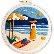 양모 펠팅 페인팅 키트 바다 풍경 재미있는 펠트 공예 바늘 서핑 사진 수공예 선물 홈 장식, 1개