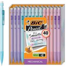 BIC® Xtra-Smooth 샤프펜슬 미디엄 포인트 0.7mm #2 리드 다양한 파스텔 배럴 색상 연필 40개 팩, BIC ® XtraSmooth 샤프펜슬 미디엄 포인트