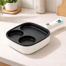 레이란 전기 계란 후라이팬 팬케이크 가정용 3구 계란후라이팬 프라이팬 달걀 만능 팬, 뚜껑 없는 2-in-1 프라이팬 (흰색)