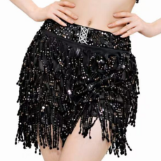 라인댄스복 공연 하의 스팽글 랩스커트+벨트세트 밸리댄스 무대의상, 블랙