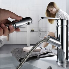 抽拉式臉盆水龍頭 面盆水龍頭 單把冷熱水龍頭 洗臉盆二聯水龍頭, 1個, 水龍頭本體，附尖頭進水管1對，60公分長