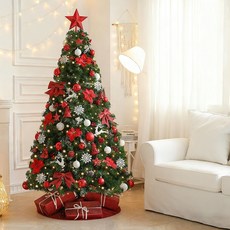 2025新款聖誕樹 臺灣現貨3日內快速送達 附贈樹裙、暖燈、聖誕帽 聖誕節店鋪櫥窗擺件家用裝飾, 1個, B款-1.5米紅白色套餐樹 含裝飾+樹裙, B款-1.5米紅白色套餐樹 含裝飾+樹裙