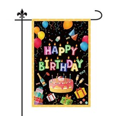 Happy Birthday 정원 깃발 45.7 x 30.5cm(18 x 12x2.54cm) 리넨 생일 마당 깃발 생일 축하 정원 파티 식 수직 양면 생일 야외 표지판 실내 실외, Happy Birthday 정원 깃발 45.7 x 30