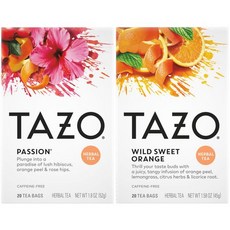 타조 패션 및 와일드 스위트 오렌지 차 번들 TAZO Tea Bags Passion & Wild Sweet Orange Herbal Tea 20CT (1ea) (Variety P, N/A, 20개(2팩), 45g