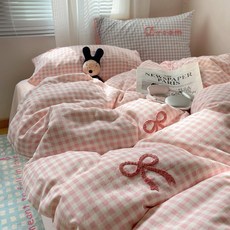 CZH 부드럽고 편안한 작은 체크 이불커버 세트