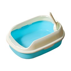 半封閉糖果貓砂盆 貓砂盆 貓砂 貓鏟 貓廁所 防濺砂 寵物便盆, 天藍色, 1個