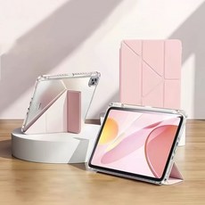 山水之寶 平板透明折疊支架防摔保護套, 淺粉色, 1個, iPad Air1/2 9.7吋（2017/2018版）