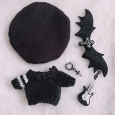 臺灣爆款 娃衣 配件 娃娃配飾 娃娃衣服 10cm娃衣拽酷神秘黑帥氣男友風翅膀眼鏡耳環棉花娃娃衣服可愛, 10cm黑帽+毛衣+翅膀+吉他（關注送耳, 1個
