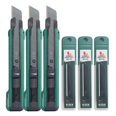 프로기어스 SK-2 일본산 고강도 특수강 블랙커터 사무용 산업용 커터칼 3개 + 일본 고강도 특수강 소재 SK-4 블랙칼날(30개) 18mm, 3세트, 블랙그린