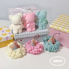 아크디 부드러운 샤워볼 곰돌이 수건 구디백 세트, 혼합, 10개