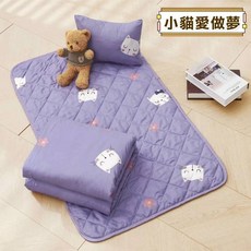 銀離子 抗菌 睡墊三件組 幼稚園午睡三件組 透氣涼被 枕頭套, 小貓愛做夢