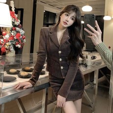 여성 정장 투피스 세트 봄 가을 여성 프렌치 레트로 체형보정 트위드 미니 스커트 셋업 LCL