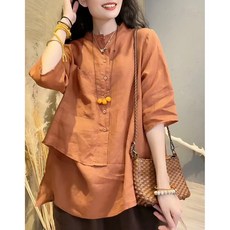 女裝上衣 七分袖襯衫 寬鬆顯瘦棉麻衫 薄款防曬罩衫