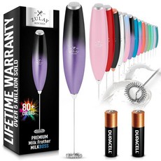 Zulay Kitchen 듀라셀 AA 배터리가 있는 휴대용 우유 거품기 - 초고속 전기 믹서 및 폼 메이커 커피 등을 위한 간편한 세척 음료, 스탠드 거품기 없음 - 듀라셀 배터리 2개 포함, 미모사