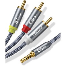 RIKSOIN 3.5mm RCA 케이블 비디오 3.3FTM 8 TRRS 3-남성 어댑터 레오 AUX 코드 캠코더 핸디캠 MP3 태블릿 스피커 홈 시어터 DVD 플어 등 다양한, 16.6 ft