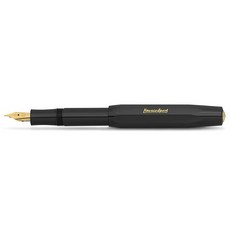 Kaweco CLASSIC SPORT 만년필 블랙 23캐럿 금 도금 스틸 펜촉 및 이리듐 팁 잉크 카트리지용 I 스포츠 13cm 펜촉: B (브로드), 광범위