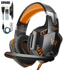 DFMEI 因卓頭戴式耳機立體聲有線電腦發光耳機耳麥電競PS5遊戲耳機, G2000雙插版黑橙色+二合一轉接線, 如圖