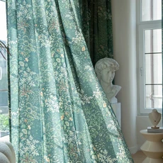 NAPEARL 블랙 아웃 그린 커튼 인쇄 식물 잎 패턴 창 커튼 쉬어 거실 홈 장식 1PC