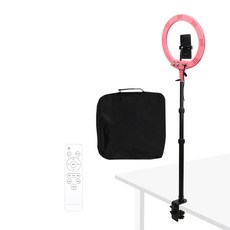 유튜브 인터넷 개인 방송 촬영 조명 LED 35cm 링라이트 3단 데스크 거치대 세트, 1세트, KIT-DMS3-05 핑크