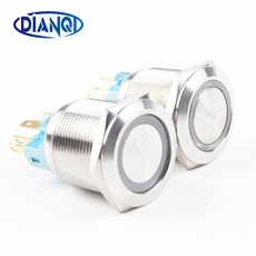 22MM 금속 방수 스테인레스 스틸 램프 6PIN 버튼 플랫 래칭 순간 22HX 푸시 프레스 스위치, LED Yellow, 1224V(12V24V), Momentary Reset