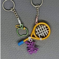網球拍鋁線姓名吊飾鑰匙圈，手工客製化圖案文字，多色可選, 含單字,Tennis, 1個