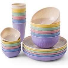 밀짚 식기 세트 42개 - SECIPIN 깨지지 않는 재사용 가능한 주방 컵 및 그릇 식기세척기 전자레인지 안전베이지, Colorful+ dipping