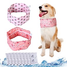 Bulyoou 2팩 강아지 쿨링 반다나 칼라 아이스 팩 10개 조절 가능한 넥 랩 더운 날씨 여름 고양이 및 개를 위한 재사용 반려동물 스카프(S 핑크 플라밍고 & 딸, 핑크 플라밍고 & 딸기