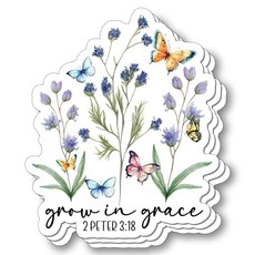 (3개) Grow in Grace 기독교 스티커 보태니컬 비닐 데칼 방수 미적 꽃무늬 문구 저널 노트북 휴대폰 텀블러 킨들 플래너용 - 여성용 격려 선물 7.6cm(3인치) 2, (3개) Grow in Grace 기독교 스티커 보태니