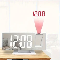 1PC 거울 다기능 프로젝션 알람 시계 지능형 발광 시계 침실 대형 스크린 프로젝션 시계, 01 D2363-WW