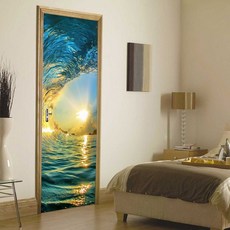 3D藝術門貼 日落海洋風格自粘防水壁貼, T日落時的海洋