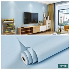 自粘防水加厚牆紙 臥室客廳適用 珍珠白, 馬卡龍系列 淺卡藍