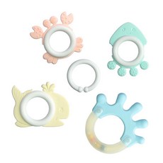 嬰兒玩具手搖鈴 0-1歲寶寶牙膠玩具 3-6-12個月新生兒玩具, 1個, 4件【套裝A】