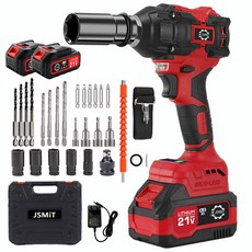 JSMiT 고출력800Nm 충전 임팩드릴 세트 전동 임팩 렌치 무단변속 충전 임팩 드릴 렌치 드라이버 21V전문가형 4.0Ah 배터리 2개 풀세트, 도구 키트 +4.0AH 배터리 *2