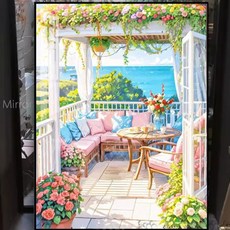 뭉시크 원형 보석십자수 풍경 풀빌라 베란다, 60 x 80cm, 1개