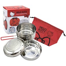 Hello Kitty手把式不鏽鋼便當盒袋組【台灣正版現貨】，兒童餐具推薦，外出便攜，可愛卡通設計, 1個