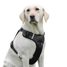 PenSeepet 강아지 하네스 당김 없는 하네스 2개의 D링 조절 가능한 반사 소프트 패딩 조끼 옥스포드 및 손잡이 대형견용 블랙 L