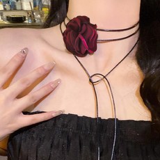 일호장신구 빅 로즈 얇은 리본 끈 초커 목걸이 줄 할로윈 코스튬 장미 롱 클럽 타이 매듭