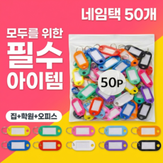 패스트픽 컬러 이름표 열쇠고리 네임택 키링, 50개, 혼합색상