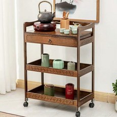 트레이 식당 무빙 이동 북유럽 왜건 이동식 원목 바퀴 우드 주방, C. 어두운 일반 스타일 3 층, A. 공식 표준