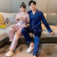 로리돌스 샤무즈 실크 베이직 커플잠옷 홈웨어 긴팔 간절기 파자마세트