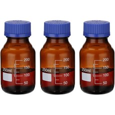 PATIKIL 3팩 시약 매체 보관 병 실험실 물 시약 액체용 GL32 블루 스크류 캡이 있는 1000ml 붕규산 유리 눈금 원형 병 앰버, 250ml, Blue