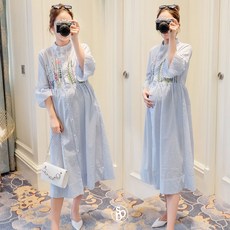 [순이야] C.여성 빅사이즈 자수 임산부 반팔 셔츠 원피스