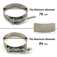 1 Pc 2.0" 2.25" 2.5" 2.75" 3.0" 3.25" 3.5" 4.0" T-볼트 배기 클램프 흡기 터보 배기 인터쿨러 실리콘 커, 1개, 기타, 09 76-84mm