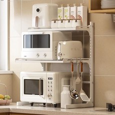 크크라이프 너비 높이 길이조절 다용도 전자레인지선반, 화이트, 2단