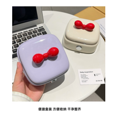 可愛造型盒裝縫紉工具收納盒，方便攜帶，多功能用途，桌面收納好幫手, 紫色+蝴蝶結貼片, 1個