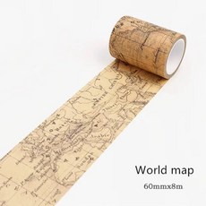 8M Washi 강력 접착 테이프 세트 빈티지 장식 스크랩북 마스킹 wasitape 워시 whasi Decorada 스티커 저널 214953, M, World map 60mm