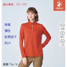 Wildland 荒野 女拉鍊保暖機能衣 吸濕排汗 抗UV 彈性 適合15-20°C