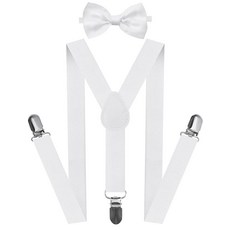 A&J DESIGN 디자인 아동용 멜빵 및 나비 넥타이 세트 남아 여아용 조절 가능한 공식 행사 5개월 - 1.5m(5피트) 화이트. 120172